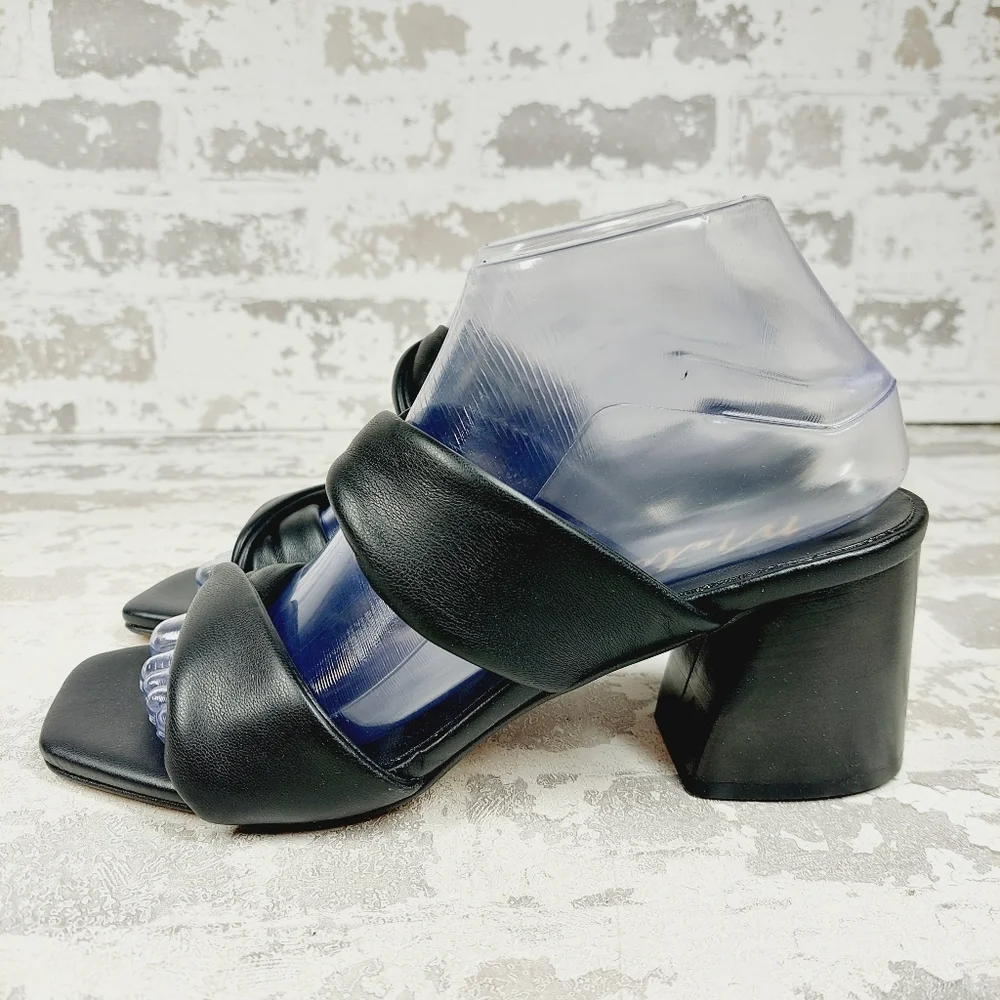 NEW Matisse Carmella Black Leather Slip On Block Heeled Sandals K276